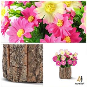 img 2 attached to Pretty In Pink: AceList Artificial Flowers In Log Planters For Rustic Home Decor & Mother'S Day Gifts