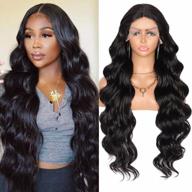 kalyss 31 inch black synthetic lace front wig with baby hair for women body wave hand-tied deep middle parting swiss soft lace frontal логотип
