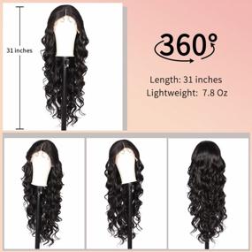 img 1 attached to Kalyss 31 Inch Black Synthetic Lace Front Wig With Baby Hair For Women Body Wave Hand-Tied Deep Middle Parting Swiss Soft Lace Frontal