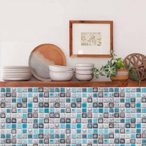 img 3 attached to Removable Self-Adhesive Matte Wallpaper For Kitchen And Bathroom - Abyssaly Mosaic Paper Peel And Stick Wallpaper In Blue - Ideal For Counters And Shelves - Size: 15.7" X 78.7