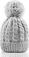 thick cable knit ski cap with warm fleece lining for women's winter beanie логотип