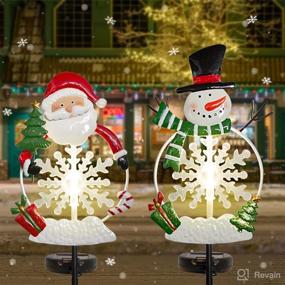 img 3 attached to Christmas Decorations Solar Garden Stake Lights - 2 Pack Metal Santa and Snowman with Plastic Snowflake: Waterproof Outdoor Xmas Yard Pathway Lights for Lighted Christmas Landscape Ornament