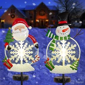 img 4 attached to Christmas Decorations Solar Garden Stake Lights - 2 Pack Metal Santa and Snowman with Plastic Snowflake: Waterproof Outdoor Xmas Yard Pathway Lights for Lighted Christmas Landscape Ornament