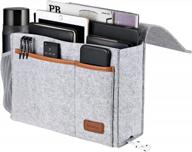 felt bedside caddy organizer: 5 pocket holder for books, magazines, & devices + water bottle & remote storage - light gray logo