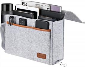 img 4 attached to Felt Bedside Caddy Organizer: 5 Pocket Holder For Books, Magazines, & Devices + Water Bottle & Remote Storage - Light Gray