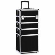 professional makeup train case with rolling wheels and folding trays - 4 in 1 organizer with durable aluminum frame by oudmay logo
