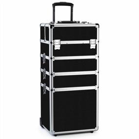 img 4 attached to Professional Makeup Train Case With Rolling Wheels And Folding Trays - 4 In 1 Organizer With Durable Aluminum Frame By OUDMAY