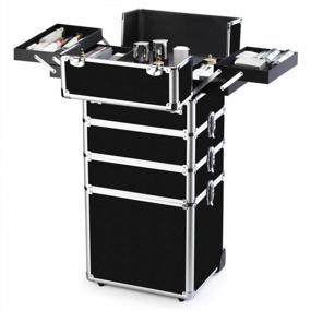 img 2 attached to Professional Makeup Train Case With Rolling Wheels And Folding Trays - 4 In 1 Organizer With Durable Aluminum Frame By OUDMAY