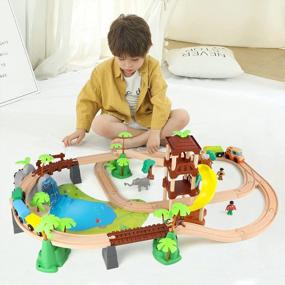 img 4 attached to Испытайте максимальное удовольствие с набором деревянных поездов Joqutoys из 107 предметов - поезд на батарейках и 2 звуковые дорожки в комплекте для детей от 3 лет