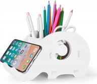 mokani desk supplies organiser: cute elephant pencil holder & multifunctional office accessories for desk decoration with cell phone stand, christmas gifts! логотип