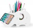 mokani desk supplies organiser: cute elephant pencil holder & multifunctional office accessories for desk decoration with cell phone stand, christmas gifts! logo