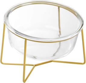 img 4 attached to Elevated Pet Feeding Bowl With Gold Iron Stand - Large Glass Dish For Comfortable Cat And Dog Feeding Of Food And Water