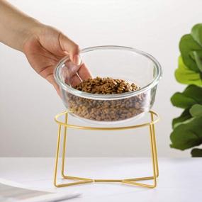 img 2 attached to Elevated Pet Feeding Bowl With Gold Iron Stand - Large Glass Dish For Comfortable Cat And Dog Feeding Of Food And Water