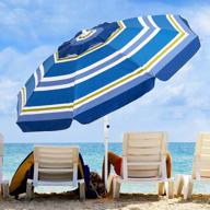 7.5ft beach umbrella portable outdoor patio sun shelter с якорем для песка, ребрами из стекловолокна, кнопкой наклона и сумкой для переноски - синий / зеленый логотип