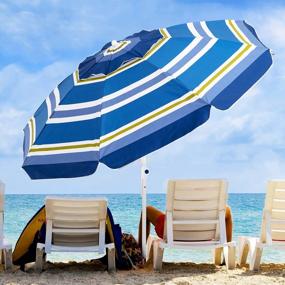 img 4 attached to 7.5FT Beach Umbrella Portable Outdoor Patio Sun Shelter с якорем для песка, ребрами из стекловолокна, кнопкой наклона и сумкой для переноски - синий / зеленый