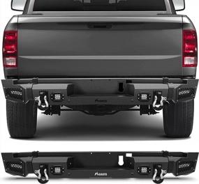 img 4 attached to FINDAUTO Rear Bumper Fit For 2019-2021 For Dodge Ram 1500 Heavy Duty Steel Bumper Upgraded Textured Black Automotive Bumpers With LED Light And D-Rings