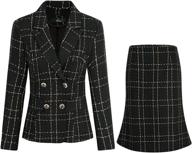 women's plaid business suit blazer jacket and skirt set 2 pieces logo