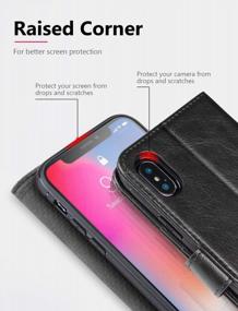 img 1 attached to OCASE Black Leather Wallet Case For IPhone X With Wireless Charging, Card Slot & Kickstand