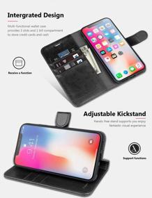 img 2 attached to OCASE Black Leather Wallet Case For IPhone X With Wireless Charging, Card Slot & Kickstand