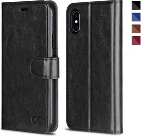 img 4 attached to OCASE Black Leather Wallet Case For IPhone X With Wireless Charging, Card Slot & Kickstand