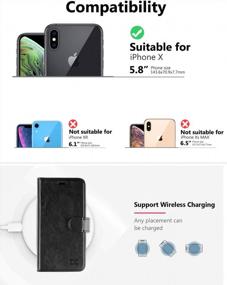 img 3 attached to OCASE Black Leather Wallet Case For IPhone X With Wireless Charging, Card Slot & Kickstand