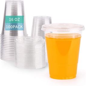 img 4 attached to 🥤 100 Sets of 16 oz. Clear Plastic Cups with Slot Lids - BPA Free PET Crystal Clear Disposable Cups with Lids