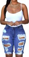 stylishly destroyed: women's mid rise ripped denim bermuda shorts from onlypuff logo