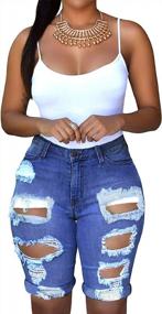img 4 attached to Stylishly Destroyed: Women'S Mid Rise Ripped Denim Bermuda Shorts From Onlypuff