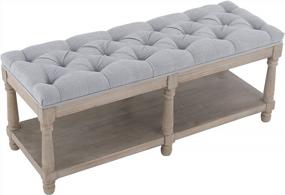 img 4 attached to Guyou Farmhouse Entryway Bench With Storage 6 Foot, Rustic Upholstered End Of Bed Bench With Shelf For Bedroom, 45X18.5 Foyer Bench Accent Bench For Living Room Bedroom (Grey Fabric)