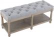 guyou farmhouse entryway bench with storage 6 foot, rustic upholstered end of bed bench with shelf for bedroom, 45x18.5 foyer bench accent bench for living room bedroom (grey fabric) logo