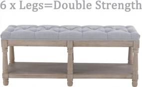 img 3 attached to Guyou Farmhouse Entryway Bench With Storage 6 Foot, Rustic Upholstered End Of Bed Bench With Shelf For Bedroom, 45X18.5 Foyer Bench Accent Bench For Living Room Bedroom (Grey Fabric)