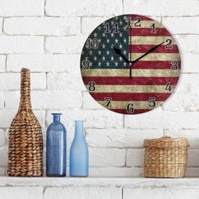 img 2 attached to Vintage American Flag Round Wall Clock - Quiet Non-Ticking Art For Home, Office, School, And Living Spaces - Stylish Decor Piece For Kids' Bedrooms And Living Rooms