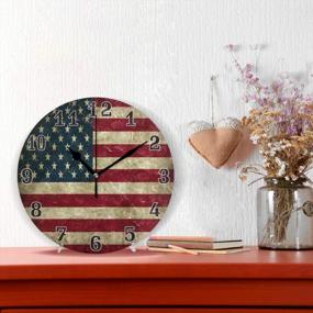 img 3 attached to Vintage American Flag Round Wall Clock - Quiet Non-Ticking Art For Home, Office, School, And Living Spaces - Stylish Decor Piece For Kids' Bedrooms And Living Rooms