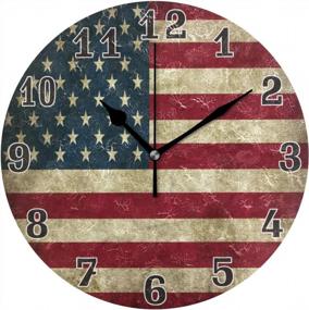 img 4 attached to Винтажные круглые настенные часы с американским флагом - бесшумное, не тикающее искусство для дома, офиса, школы и жилых помещений - стильный предмет декора для детских спален и гостиных