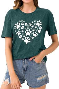 img 1 attached to Women's Dog Lover Shirts: Cat & Dog Paw Graphic Tee, Perfect Dog Mom Gifts, Heart Design Tops for Girls