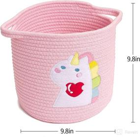 img 3 attached to 🦄 LixinJu Pink Unicorn Toy Storage Basket for Girls' Nursery Room, Small Woven Rope Round Bin for Organizing Baby Toys, Empty Gift