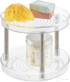 img 4 attached to mDesign Clear Plastic 2-Tier Lazy Susan Turntable Storage Tray - Rotating Organizer for Bathroom Vanity, Under Sink, Closets, Dressers - Chrome Finish