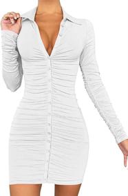 img 4 attached to 👗 DAAWENXI Women's Sleeve Ruched Button Dresses: Trendy Women's Clothing Collection