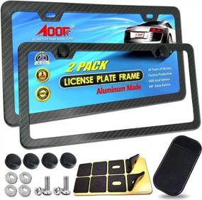 img 4 attached to Carbon Fiber License Plate Frames By Aootf- 2 Pack Of Black Aluminum Metal Holders With Printed Pattern, 2 Hole Frame Kits, Perfect Size For Both Men And Women