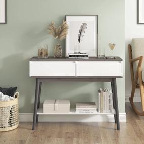 img 3 attached to SOGESFurniture Gray Console Table With Two Drawers And Two-Tier Storage Shelves - Ideal For Entryway, Living Room, And Hallway Narrow Sofa Table