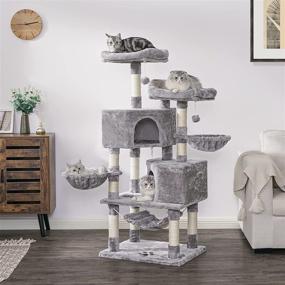 img 2 attached to 🐱 BEWISHOME Multi-Level Cat Tree Condo - Sisal Scratching Posts, Perches, Houses, Hammock, Baskets - Cat Tower Furniture - Kitty Activity Center, Kitten Play House - Light Grey MMJ05G