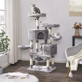 img 3 attached to 🐱 BEWISHOME Multi-Level Cat Tree Condo - Sisal Scratching Posts, Perches, Houses, Hammock, Baskets - Cat Tower Furniture - Kitty Activity Center, Kitten Play House - Light Grey MMJ05G