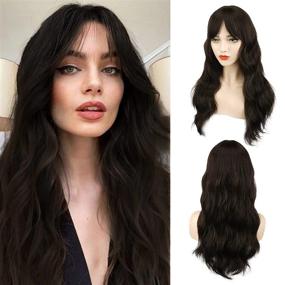 img 4 attached to 26 Inch Darkest Brown Curly Wig - BARSDAR Long Fluffy Wavy Heat Resistant Hair For Daily Party Cosplay Halloween Use