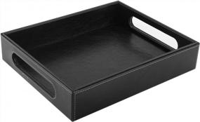 img 4 attached to 10"X 8" Black Leather Luxspire Valet Tray With Handles - Decorative Ottoman Serving/Coffee Table Tray, Countertop Storage Catchall For Jewelry Key Cologne Organizer, Mens Vanity Tray