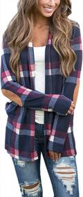 img 4 attached to Minipeach Women'S Casual Plaid Print Shirt Long Sleeve Elbow Patches Draped Open Front Cardigan Coverup Coat Tops Outwear