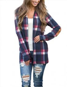 img 3 attached to Minipeach Women'S Casual Plaid Print Shirt Long Sleeve Elbow Patches Draped Open Front Cardigan Coverup Coat Tops Outwear