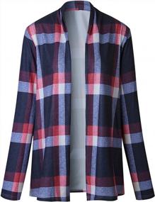 img 2 attached to Minipeach Women'S Casual Plaid Print Shirt Long Sleeve Elbow Patches Draped Open Front Cardigan Coverup Coat Tops Outwear