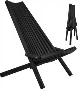 img 4 attached to Stylish Low Profile Acacia Wood Outdoor Folding Chair - CleverMade Tamarack Lounge Chair For Patio, Porch, Lawn & Garden Assembly Required (Black)
