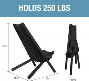 img 3 attached to Stylish Low Profile Acacia Wood Outdoor Folding Chair - CleverMade Tamarack Lounge Chair For Patio, Porch, Lawn & Garden Assembly Required (Black)