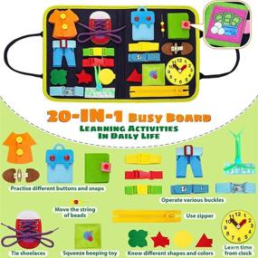 img 3 attached to 🧩 20-IN-1 Montessori Busy Board for 1-4 Year Old Boys and Girls - Educational Sensory Toy for Preschoolers Learning Basic Skills - Toddler Travel Toy for Airplane and Car